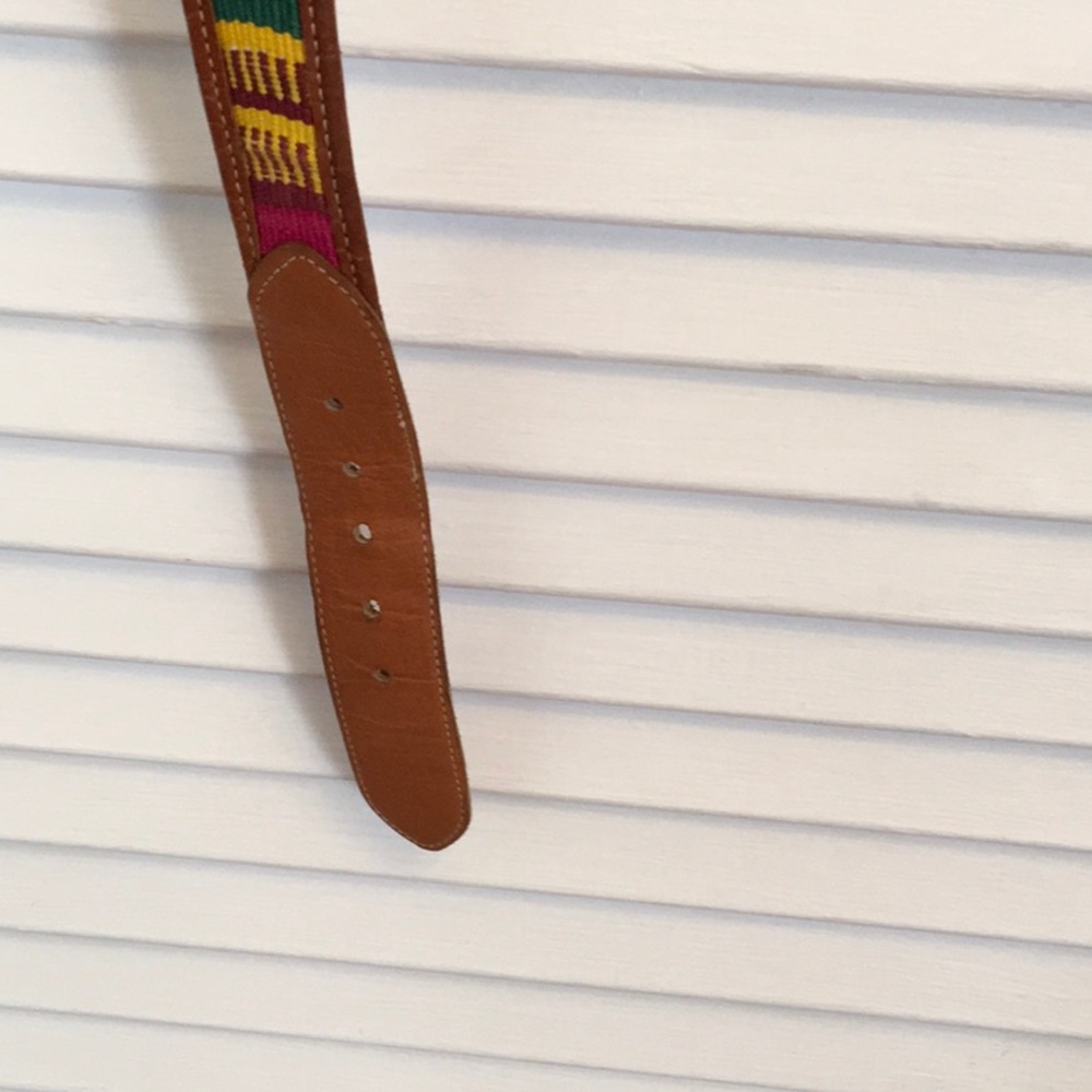 Leather belt with colorful fabric panels - Picture 3 of 4